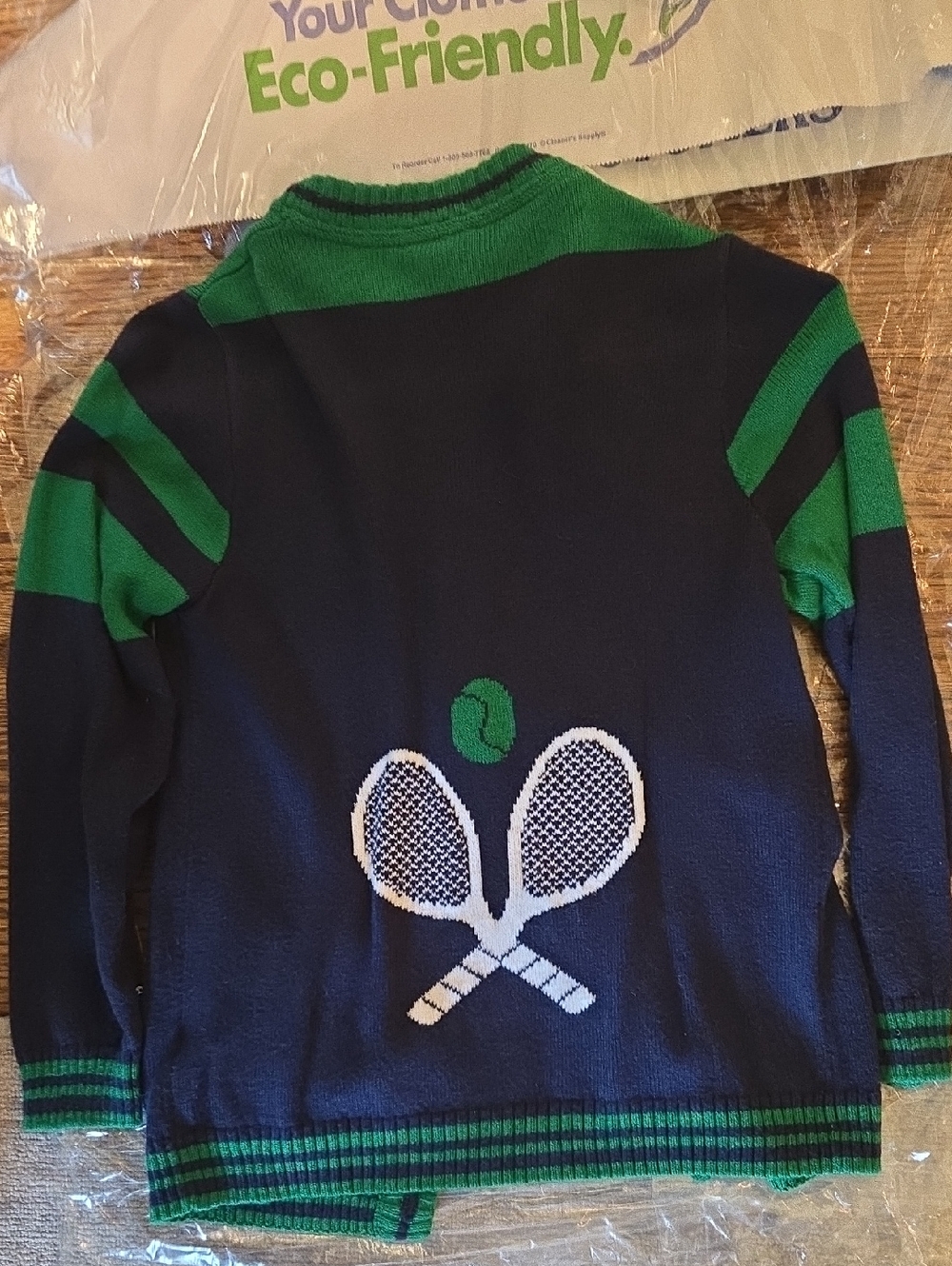 Janie and Jack Navy and Green Striped Knit Tennis Sweater 6 - Picture 4 of 4